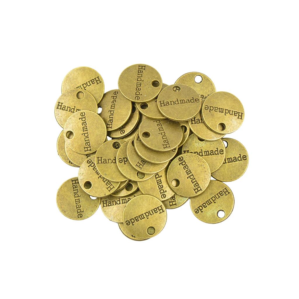 50pcs Antique Bronze Gold Round Handmade Tag Label Charms DIY Jewelry Finding Making