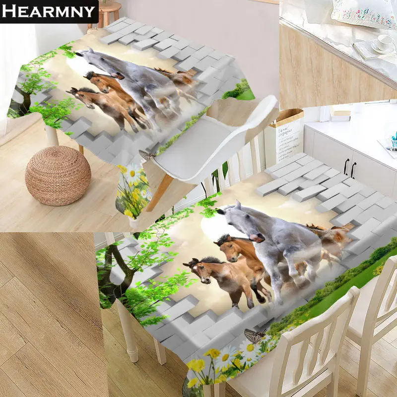 Custom 3d Horse Picture Tablecloth Kitchen Dining Table