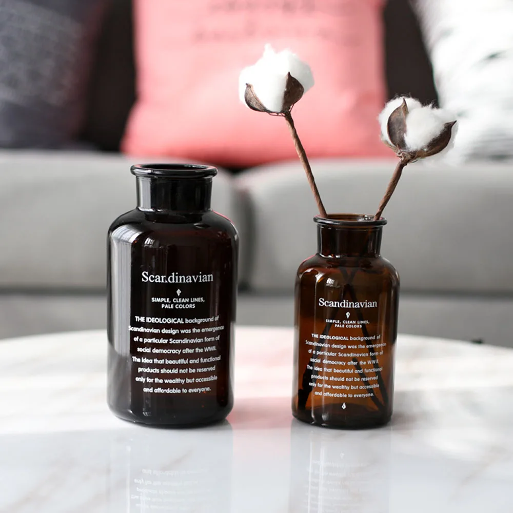 

Modern Minimalist Chic Glass Storage Jar Scandinavian Nordic Vogue Brown Desk Storage Bottle Organizer Flower Container Decor