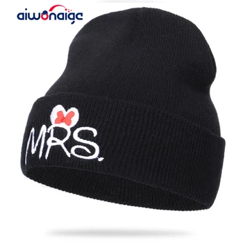 

Cute letter embroidery men and women cotton cap parent-child models winter knit hat children fun hat thick warm casual baby