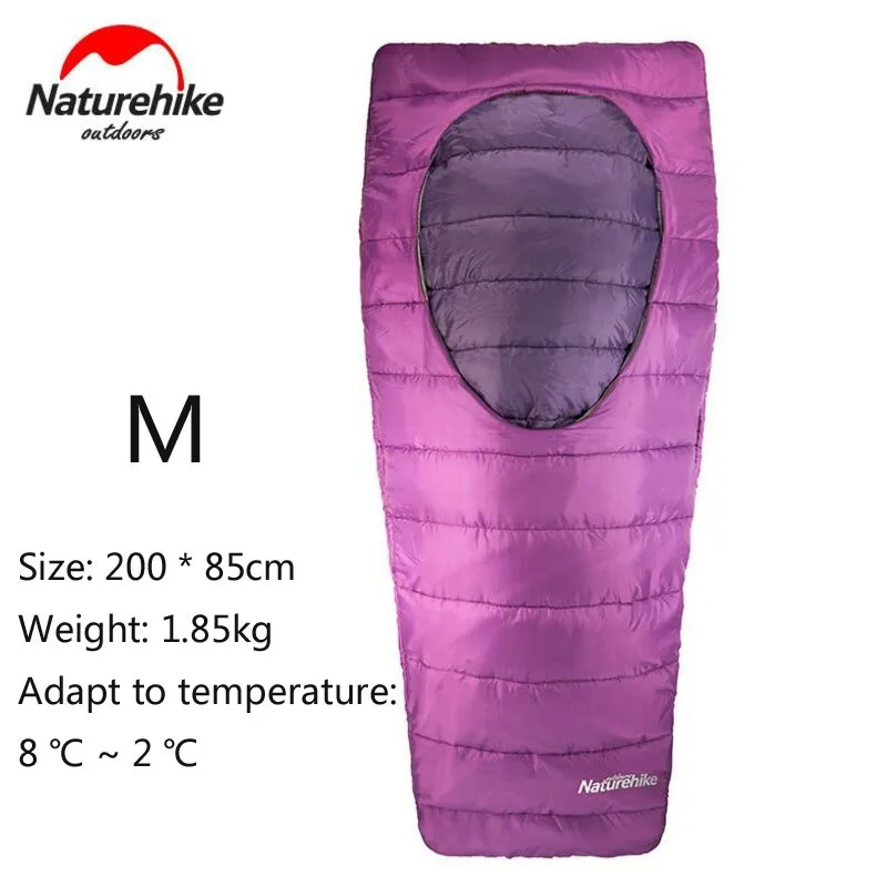 NatureHike зимний 2~ 8 градусов Сверхлегкий Мумия спальный мешок хлопок ленивый мешок с компрессионным мешком для пешего туризма кемпинга путешествия - Цвет: Purple M