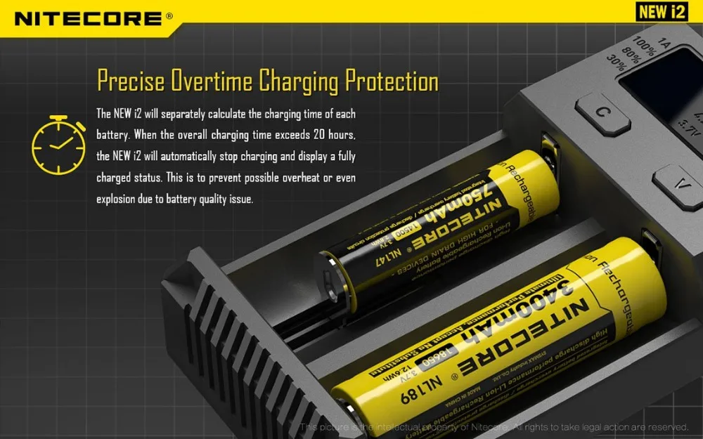 Оригинальное Nitecore зарядное устройство I8 Новое I2 I4 lcd интеллектуальное зарядное устройство Li-Ion 18650 14500 16340 26650 AAA AA 12V зарядное устройство