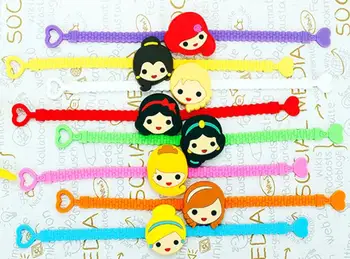 

50Pcs mix cartoon color princess head children rubber hand bands silicone bracelets with party kids gifts