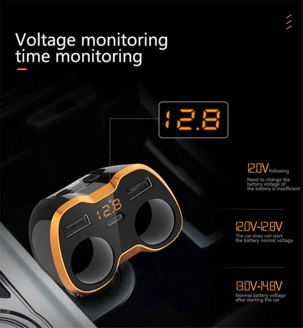 4.8A автомобильное зарядное устройство от одного до двух прикуриватель двойной USB держатель авто быстрая зарядка камера монитор адаптер автомобильный разветвитель питания M96