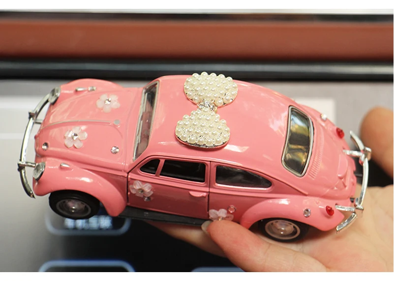 Милые украшения для салона автомобиля милый розовый белый автомобиль модель лук горный хрусталь мультфильм фиксированный автомобиль аксессуар авто Декор набор