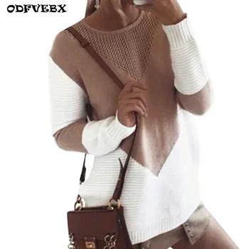 

ODFVEBX Women's warm casual sweater stitching 2020 autumn winter sweater Female Long sleeve Elasticity pullover knitted sweater