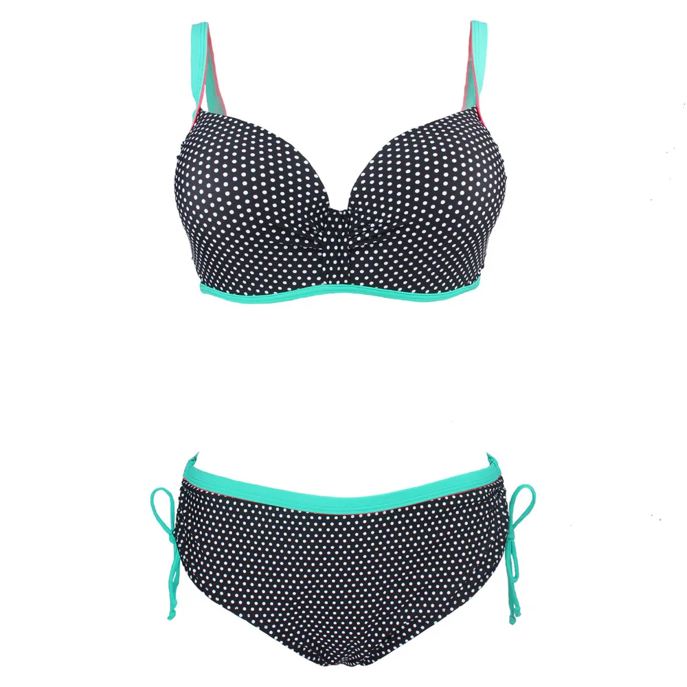 

2019 New Womens Plus Size Bikini Set Halter Retro Vintage Push Up Polk Dots 2 Pieces Swimsuit Bathing Suit Bikini,3XL-7XL