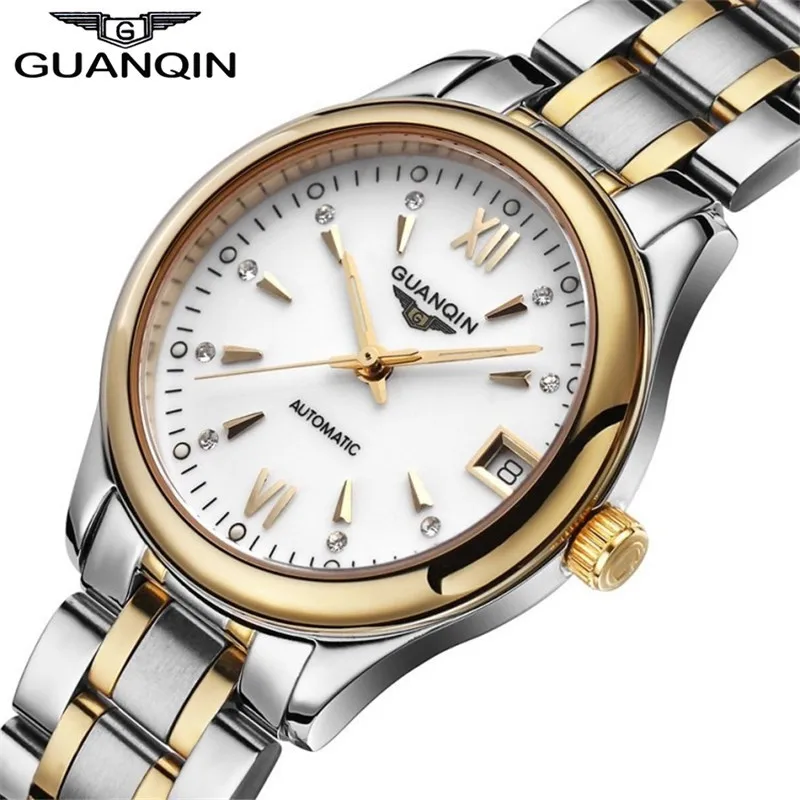 Womens Watches GUANQIN Date Luminous Rainstone Automatic Watch Waterproof Mechanical Watch Brand Luxury Stainless Steel Back (35)