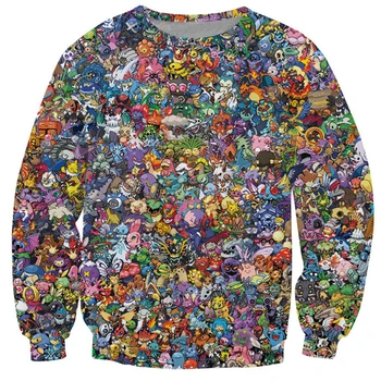Women/Men Pokemon Collage Crewneck Sweatshirt totally 90's sweat Pikachu fashion tracksuit moleton masculino Free shipping