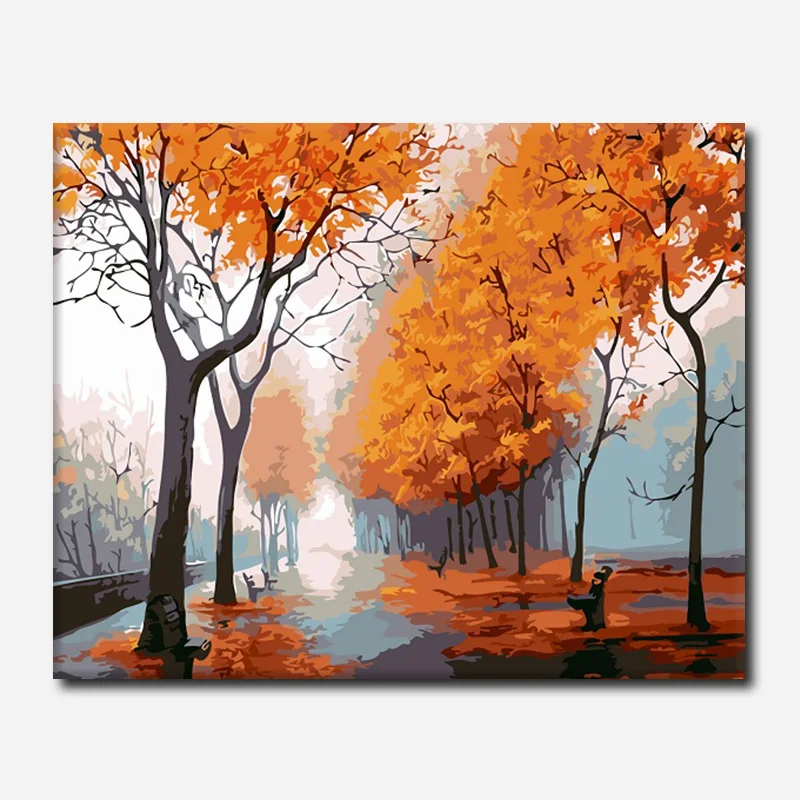 

Painting By Numbers Landscape Acrylic Paint Maple Road Poster Vintage Canvas Painting Frameless Wall Art Home Decor