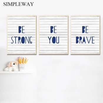 

Baby Nursery Quotes Wall Art Canvas Picture Navy Blue Poster and Print Simple Quotes Minimalist Painting Nordic Kids Room Decor
