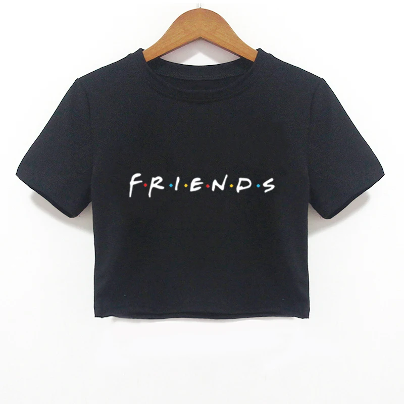 2018 Summer Women T-shirt FRIENDS Letter Harajuku Print Black Tees Women Short Sleeve O-Neck Crop Top Shirt Camiseta Feminina