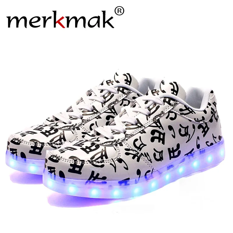 

Merkark 2018 Men Shoes Size 35-46 Superstar Musical Note Glowing Tone Led Shoes For Adult Men Luminou Light up Chaussures Hommes