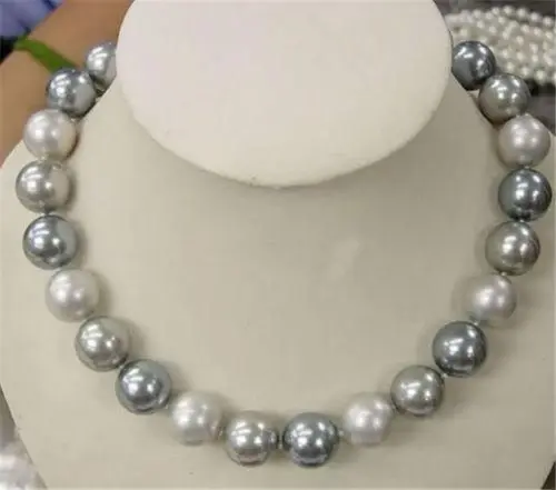 

FREE SHIPPING>>>@@ Free shopping! 12mm Elegant white Silver Gray Shell Pearl Necklace 18" AAA