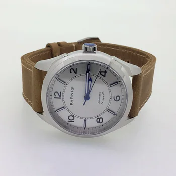 

New PARNIS 42MM Stainless Steel Case Automatic Men Watches Luminous White Dial Brown Leather Strap Mechanical Men's Watch Clock
