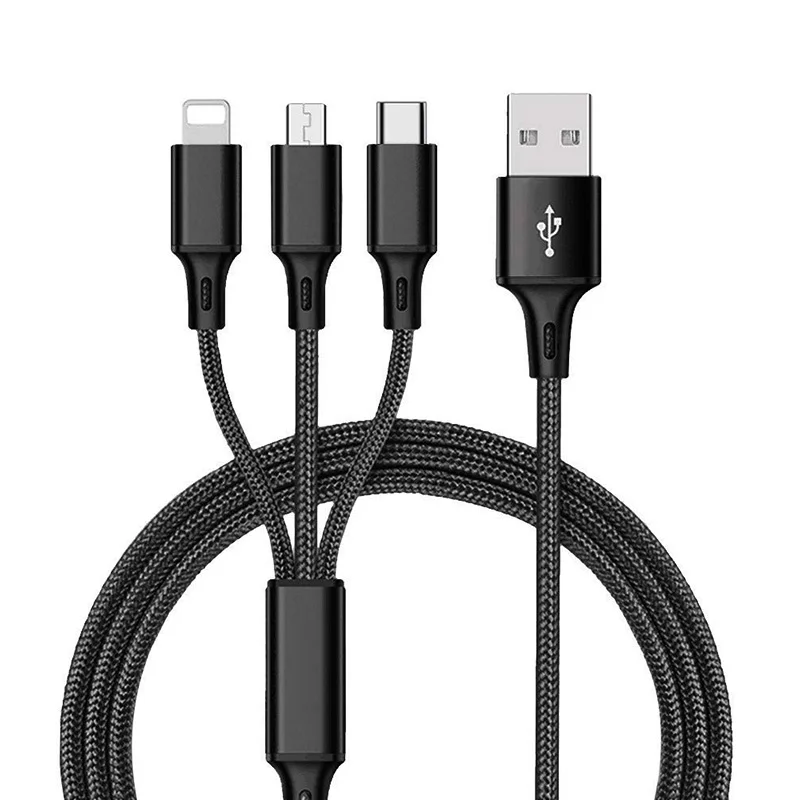 3 в 1 type-C Micro USB кабель для iPhone 8X7 6 6S USB Быстрая Зарядка Кабели шнур для samsung S9 S8 кабель для передачи данных для мобильного телефона - Тип штекера: Black