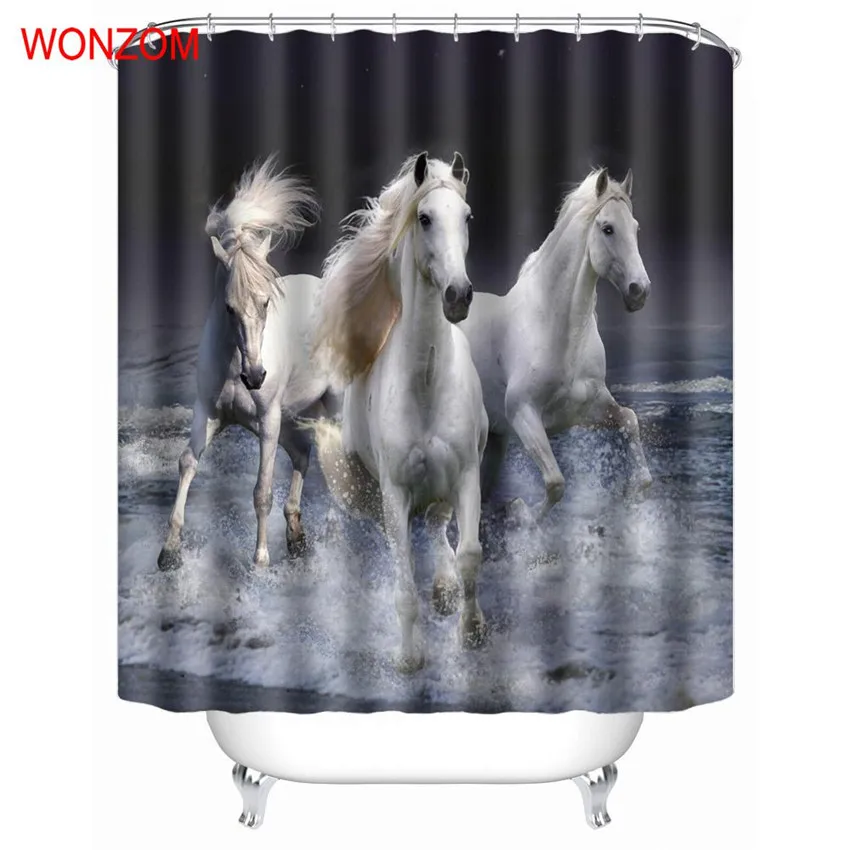 

WONZOM Animal Horse Shower Bathroom Waterproof Accessories Curtains For Decor Modern Bath Curtain with 12 Hooks