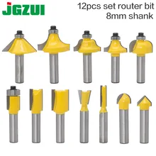 12 Uds fresadora Router Bit 8mm cortadora de madera con mango de metal duro molino recorte de madera grabado tallado y corte herramientas