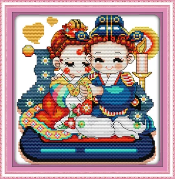 

Korean wedding (5) counted printed on fabric DMC 14CT 11CT Cross Stitch kits,embroidery needlework Sets, Home Decor