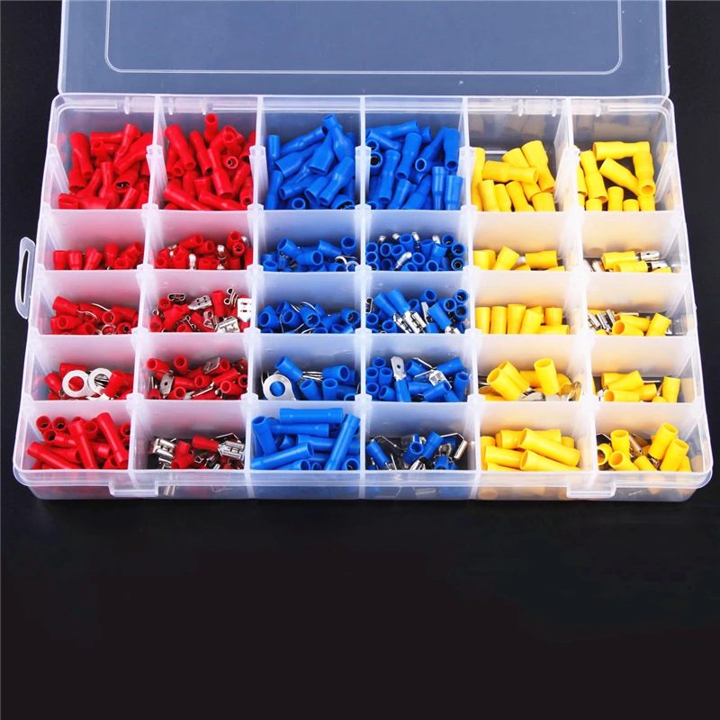 

720Pcs Assorted Insulated Electrical Wire Terminals Crimp Connector Spade Ring Set Red Yellow Blue 3 Colors