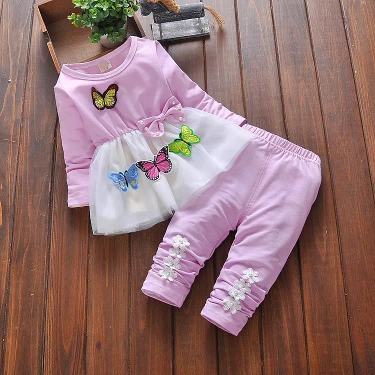 2016 Infant Spring Autumn Children Girl Clothing Set Baby Girls Butterfly Clothes Suit Toddler