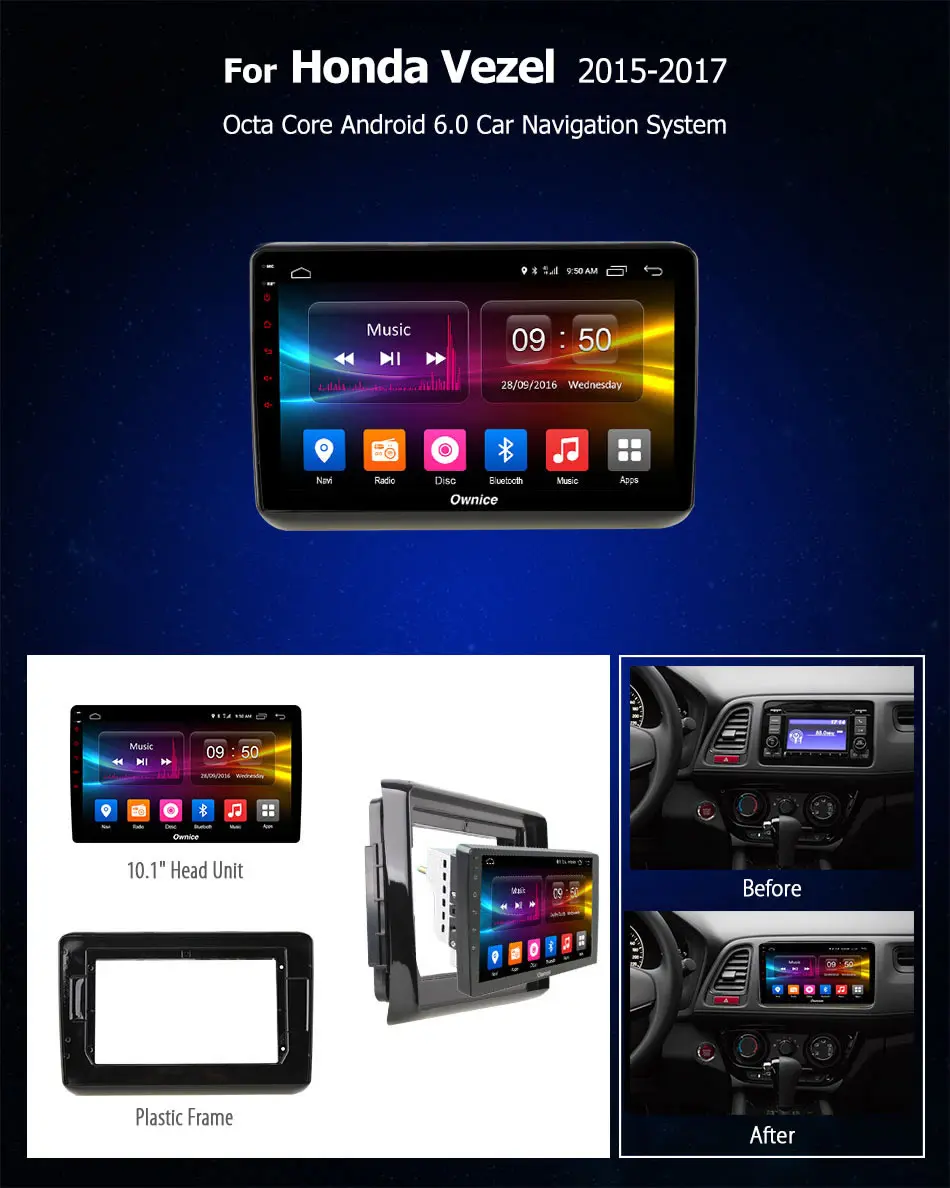 Excellent 10.1" IPS Android 9.0 Octa Core 4GB RAM+32GB ROM Car DVD Player For Honda Vezel 2015-2017 GPS Navi Radio Stereo 4G DSP CarPlay 2