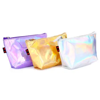 

1Pcs PU Makeup Cosmetic Bag Women Handbags Female LadiesTote Laser Holographic Purse Zipper Pouch Storage Case