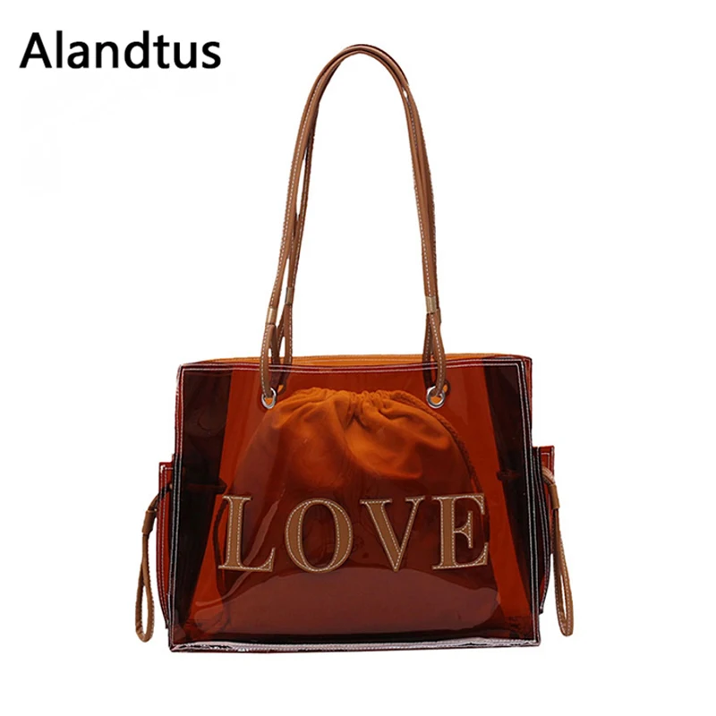 

Alandtus Transparent Bags For Women Crossbody Messenger Bags Letter Prints Lady Shoulder Bag Women Handbags Bolsa Feminina