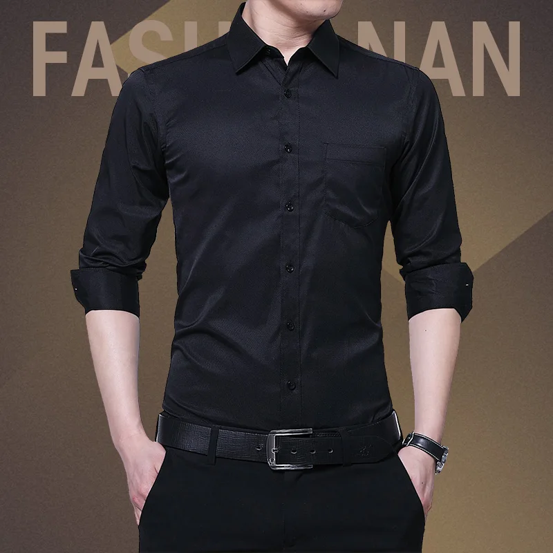 

Mens Work Shirts Brand Soft Long Sleeve Square Collar Regular Striped /Twill Men Dress Shirts White Male Tops Fit Business Shirt
