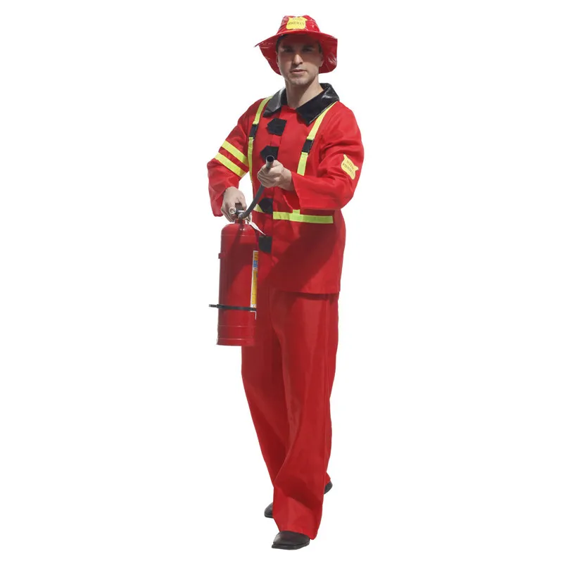 

Adult Men 3 Pieces Set Fireman Costume Firefighter Uniform Halloween Purim Party Carnival Cosplay Outfit