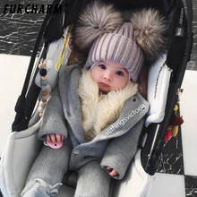 Детская зимняя натуральный мех норки, вязаная шапка с помпонами из меха енота, вязаные шапочки шерстяные шапки, детские шапки