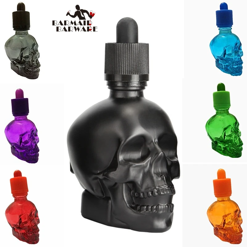 

1 Piece 30ml Skull Bottle Bitter Bottle E Liquid Frosted Black Skull Shape Glass Dropper Bottle With Child Proof