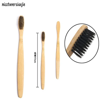 

2018 mouth clean bamboo charcoal wooden toothbrush black soft bristle brush tongue scraper Adult travel toothbrush for oral care