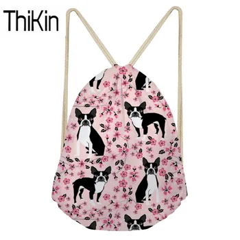 

THIKIN Girls Cute Boston Terrier Printing Backpacks Women Drawstring Bags Ladies Fashion Beach String Storage Feminine Bolsa