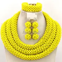 Африканские Ювелирные наборы желтые нигерийские бусы ожерелье Свадебные ювелирные изделия набор большой кристалл бусы ожерелье набор AMJ432