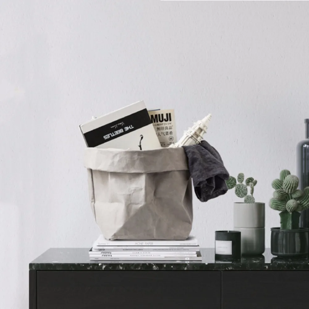 

HIPSTEEN Washable Kraft Paper Storage Bag Flower Pot Folding Tear Resistant Household Sundries Organizer Pouch Grey S M L XL