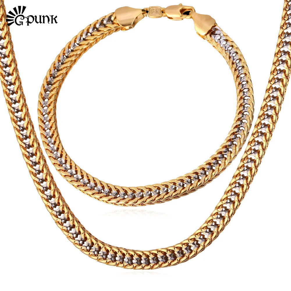 G Punk Rock Style 2016 Men Necklace Bracelet Jewelry Set yellow Gold& / color Men Jewelry Sets