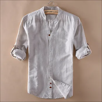 

Man Summer Linen Shirts V-Neck Long Sleeve Fashion Slim Fit Chinese Style Summer Shirt For Man Clothing