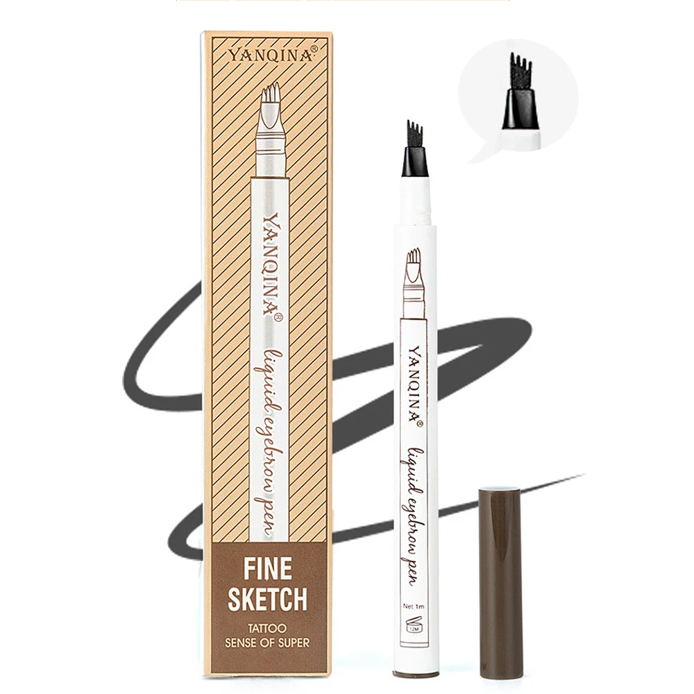 

YANQINA Eyebrow Pencil Special Four Fork Design Waterproof 24 Hours Natural Longlasting Micro Carving Eye Brow Pen