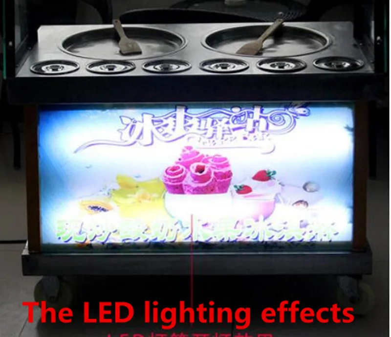 

2016 newest LED lighting double pan 6cooling buckets fried ice cream roll machine, Fried ice pan machine,R22 frying ice machine