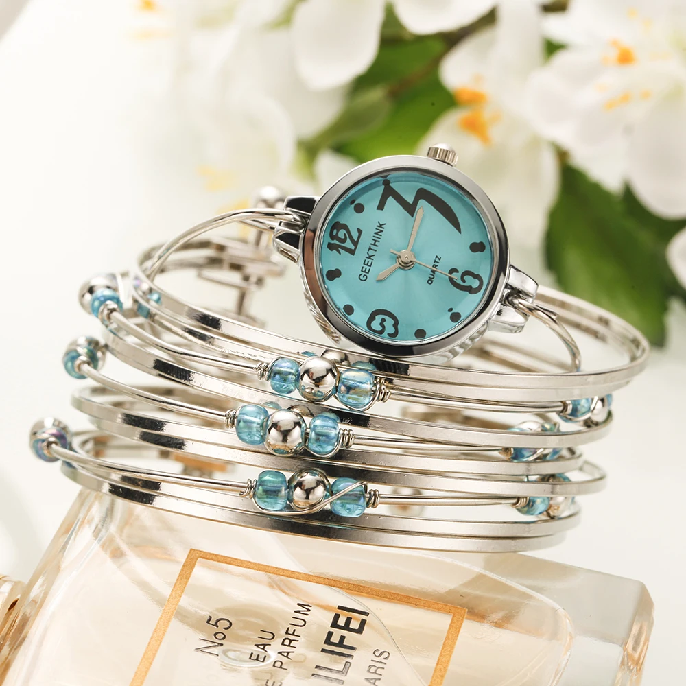 GEEKTHINK Bohemian Style Luxury Brand Quartz Watch Women Bracelet Ladies Casual Dress Beads Decor Wristwatch Clock Female Girls