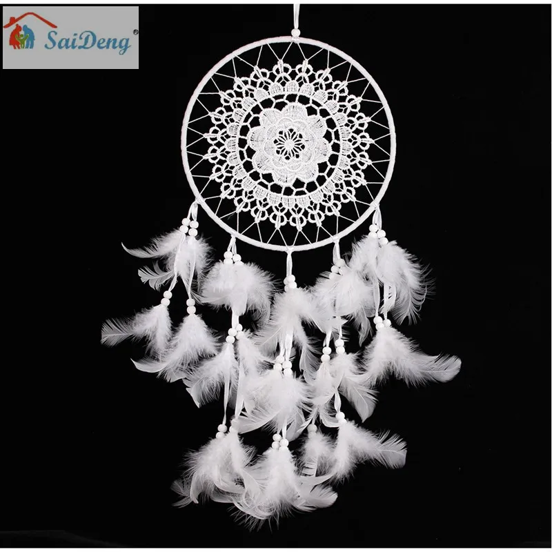 Saideng Dream Catcher круговой Чистая с белым перьями стене висит автомобиль Декор подарок