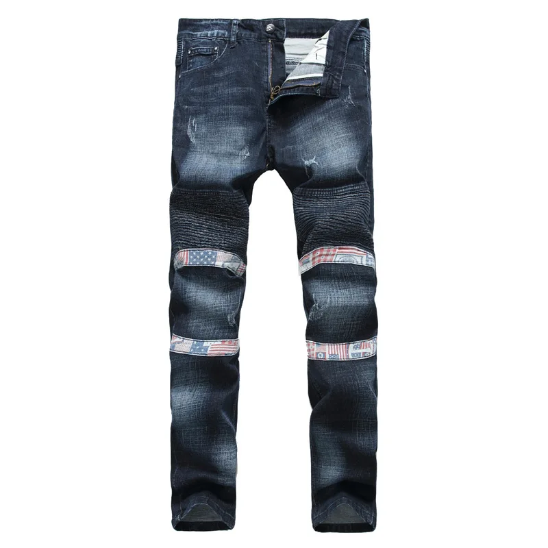 Men s slim purelarge large size biker brand jeans Fashion meth casual patchwork denim pant pants