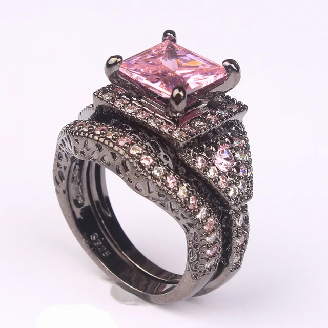 cubic zircon rings for women engagement black gold color purple pink vintage gift fashion jewelry - Black Gold Wedding Ring Sets cubic zircon rings for women engagement black gold color purple pink vintage gift fashion jewelry - Black Gold Wedding Ring Sets