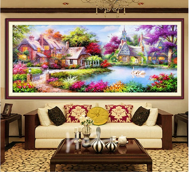 

2019 New diy 5d diamond Painting Landscapes Garden lodge Cross Stitch Kits diamonds embroidery Home decoration Free shipping