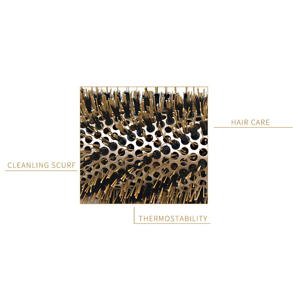 Профессиональный Золотой Парикмахерская круглая щетка для волос, щипцы для завивки Керамика ионной круглая расческа кабан щетины Алюминий баррель кисти, для салонов