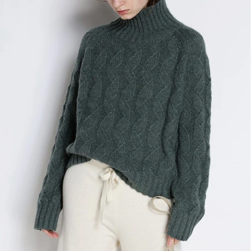 Cashmere sweater winter new ladies high collar loose large size warm comfortable pullover solid color simple elegant women's Cashmere sweater winter new ladies high collar loose large size warm comfortable pullover solid color simple elegant women's