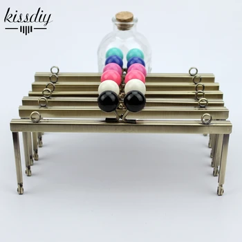 

10pcs 20cm Antique Bronze candy bead kiss clasp Square Metal Purse Frame Handle for big purse Bag Sewing Craft no hole clasp