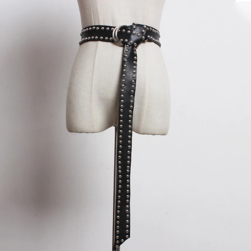 

[EWQ] 2018 New Summer Autumn Fashion Extra Long Rivet Solid Colour High Quality Metal Button Thin Belt Women All-match KB066