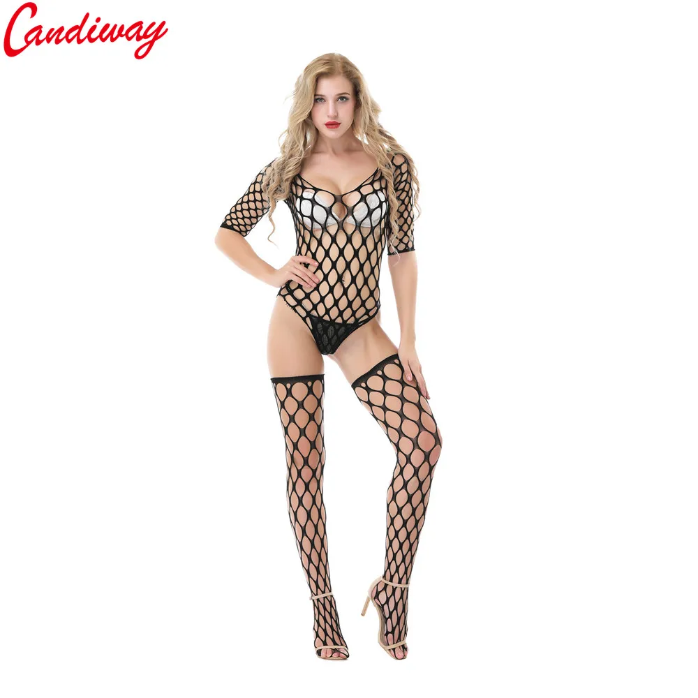 Candiway черный сексуальный боди Тедди с открытой спиной нижнее белье Глубокий v